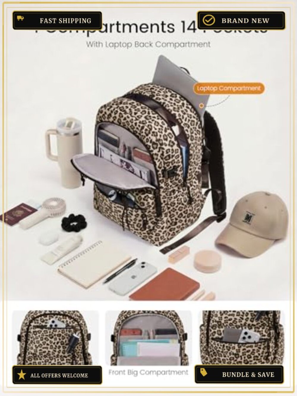 Waterproof Laptop Backpack 15.6 Inch Travel Work Bag with Cup Holder, Anti-Theft - Picture 2 of 5